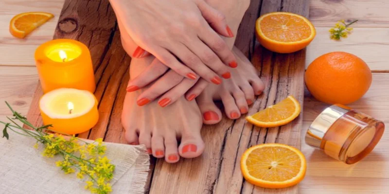Apricot to cantaloupe toe nail designs