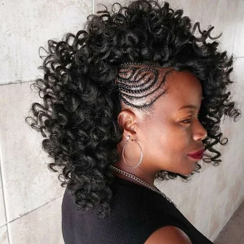 Side Braided Curly Faux Hawk tribble braids